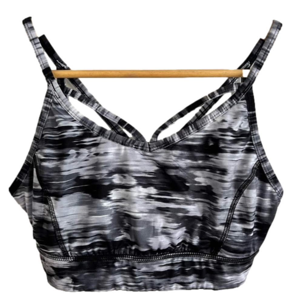 RBX Sports Bra Black & Grey Abstract pattern Athletic Wear Crossover MEDIUM gym